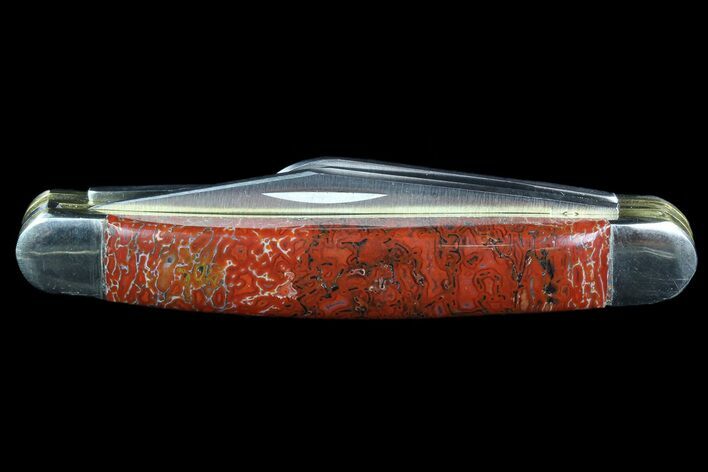 Pocketknife With Fossil Dinosaur Bone (Gembone) Inlaid #86539